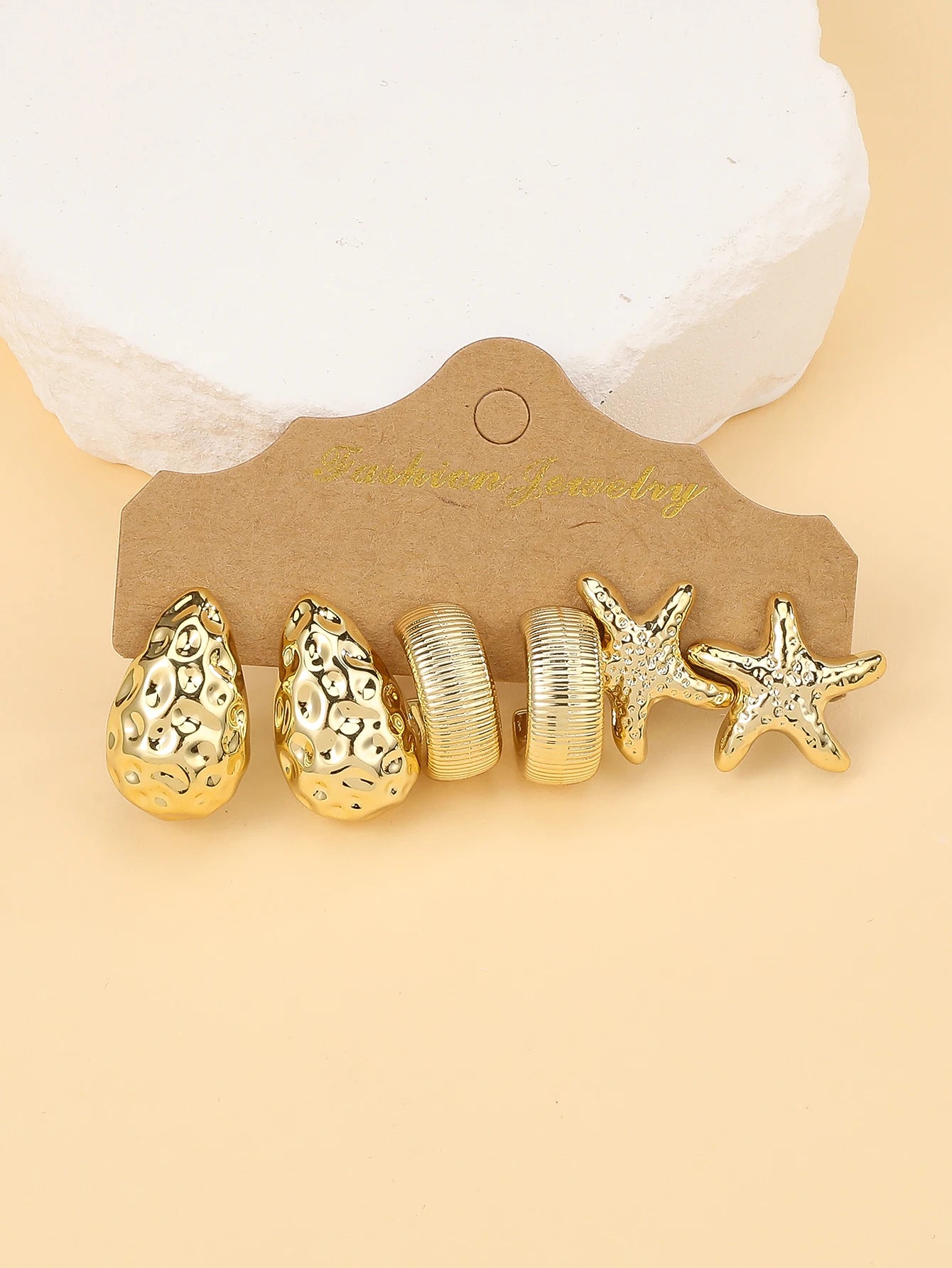 Kit de Brincos Estrela do Mar, Concha e Gota (3 a 6 Pares)