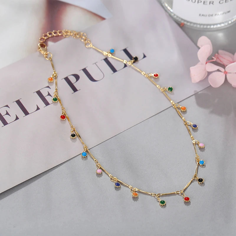Colar Choker com Pingente e Tassel Colorido
