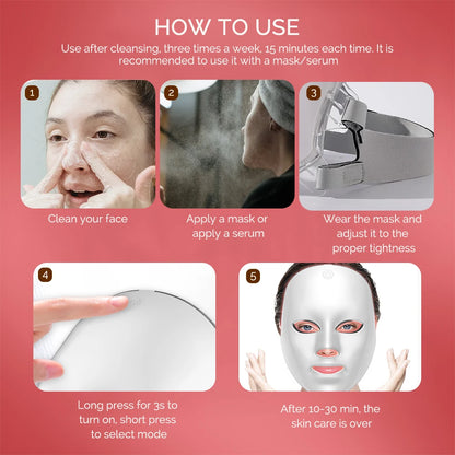 Máscara Facial LED Recarregável 7 Cores — Rejuvenescimento