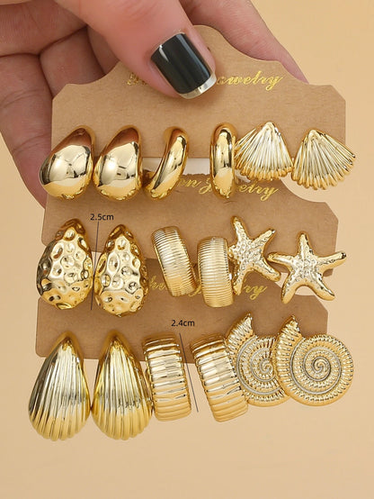 Kit de Brincos Estrela do Mar, Concha e Gota (3 a 6 Pares)