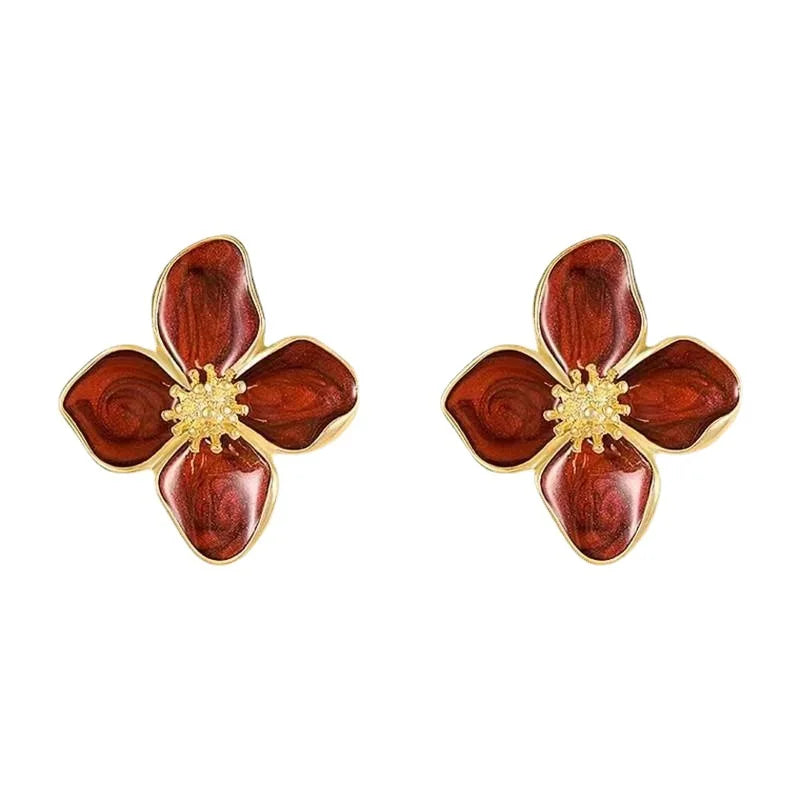 Brincos Retrô Flor Vermelha com Esmalte Colorido