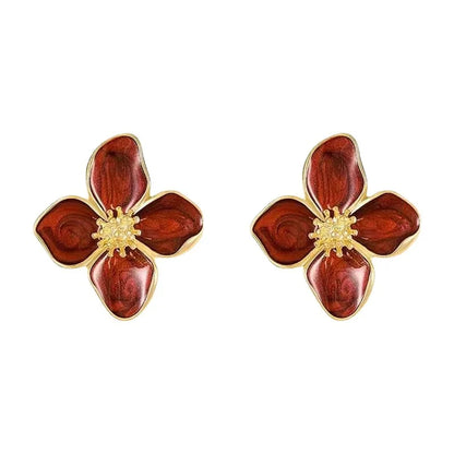 Brincos Retrô Flor Vermelha com Esmalte Colorido