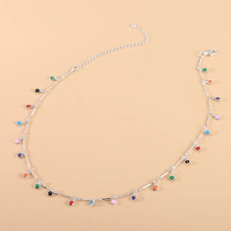 Colar Choker com Pingente e Tassel Colorido