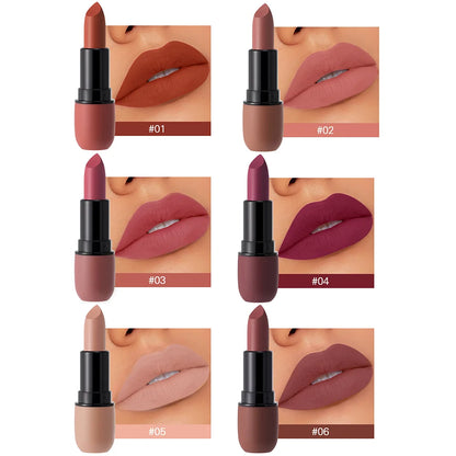 Batom Matte 6 Cores — Longa Duração e à Prova d'Água