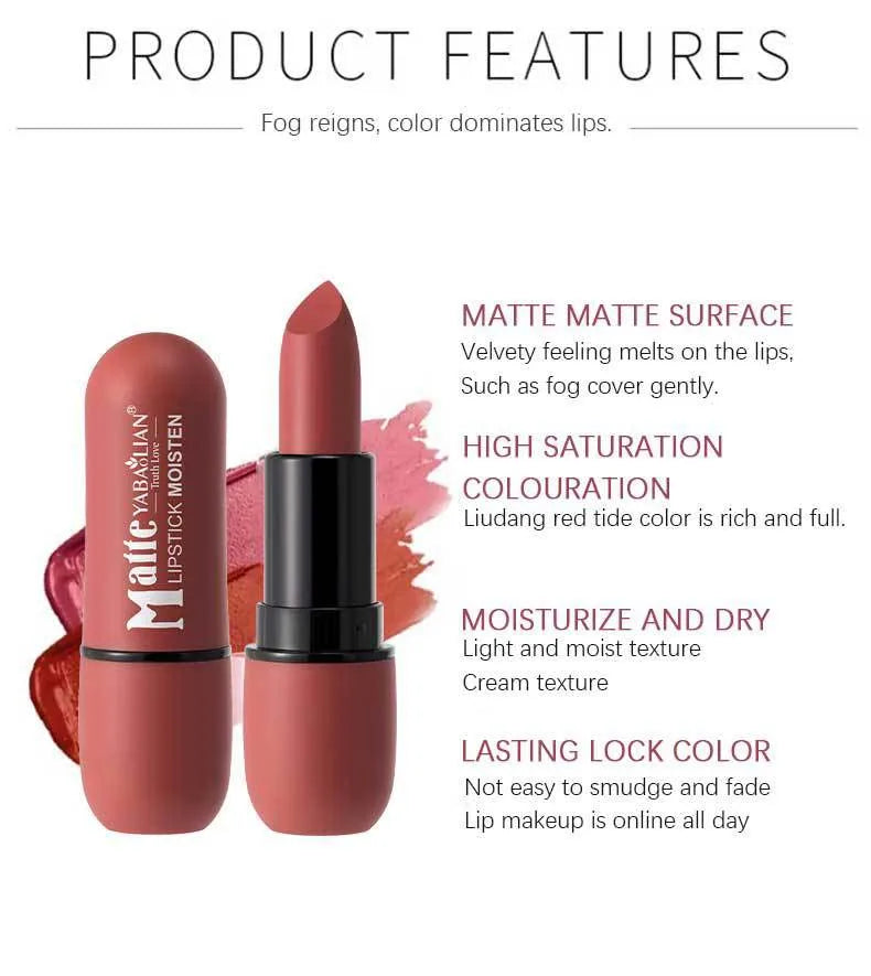 Batom Matte 6 Cores — Longa Duração e à Prova d'Água